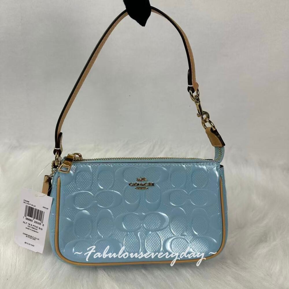 Coach Nolita 19 In Signature Leather With Charms Gold/Light Blue CEM98 NWT